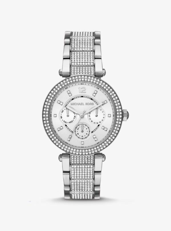 Damske Sliver-tone Hodinky Michael Kors Oversized Parker Pavé Strieborne - Hodinky Michael Kors Outlet | BDSGQ-4720